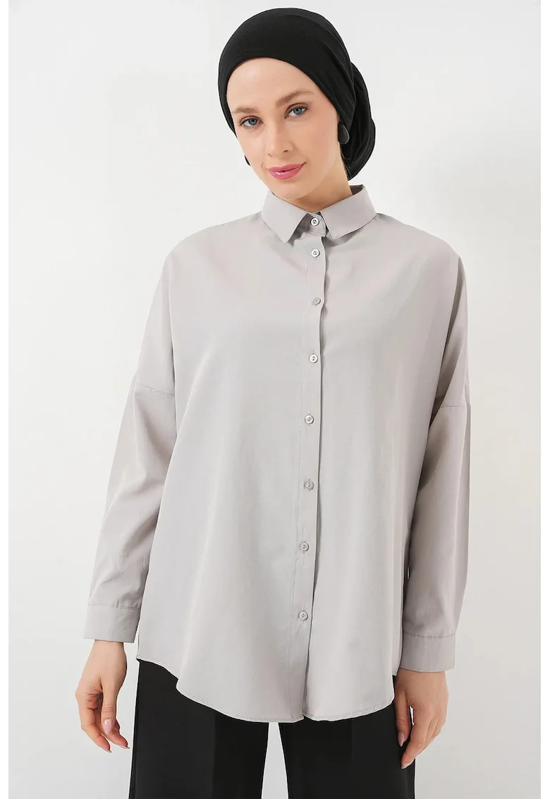 Camasa HiCCUP poplin, croiala lejera, gri deschis, poliester, Gri deschis