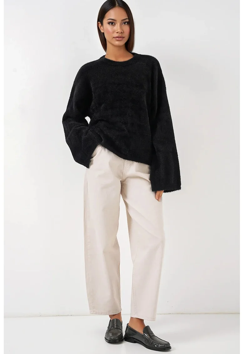 Pulover dama,  Relaxed Fit, tricotaj acrilic, Negru,