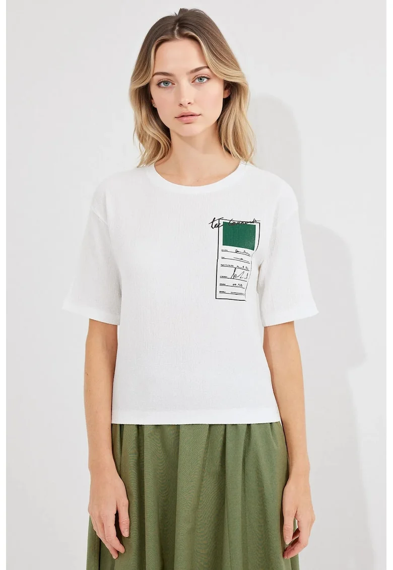 Tricou dama HiCCUP, cu imprimeu, poliester/lycra, alb/verde