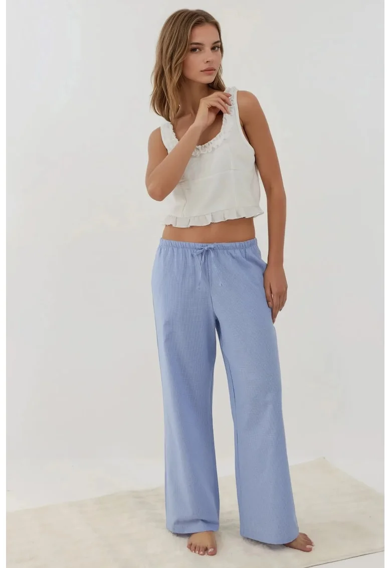 Pantaloni de pijama  largi, poliester, albastru