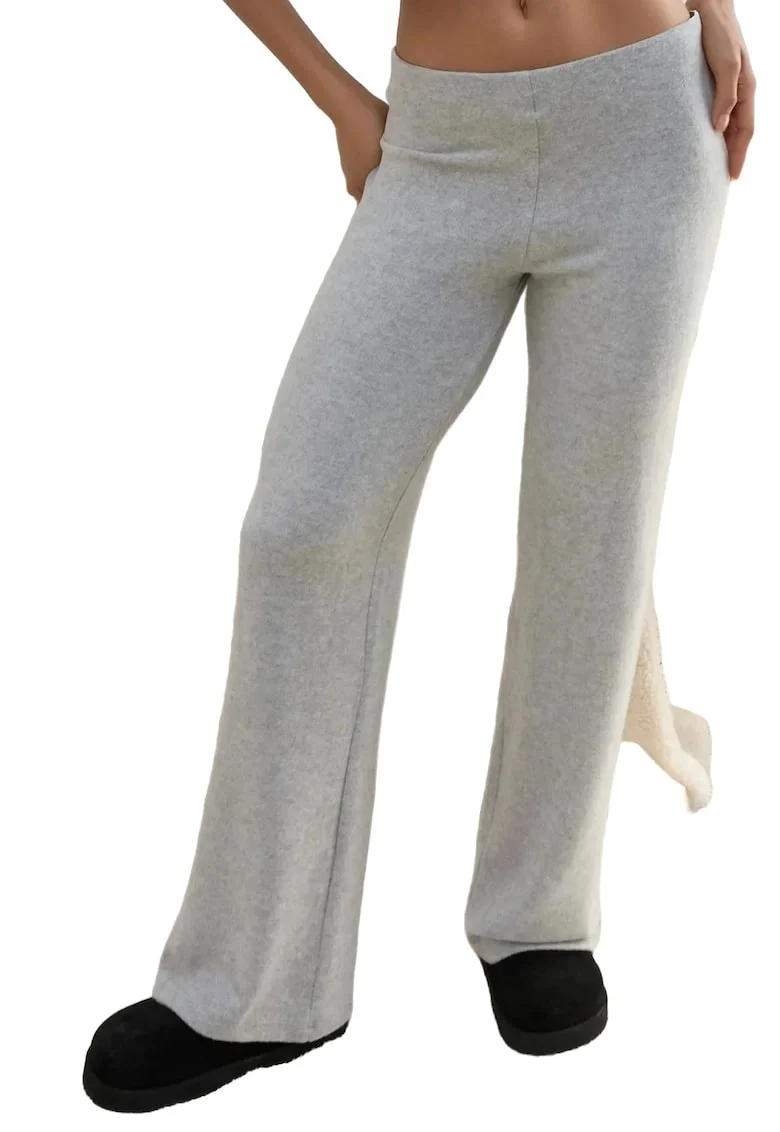 Pantaloni dama,  tricot, talie inalta, gri deschis