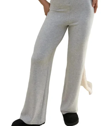 Pantaloni dama,  tricot, talie inalta, gri deschis