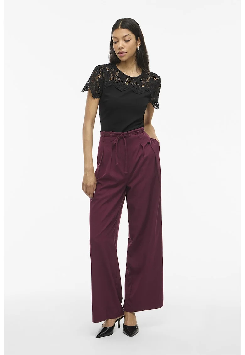 Pantaloni cu croiala ampla, talie inalta si snururi de ajustare, Violet tyrian