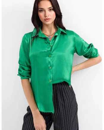 Camasi dama, HiCCUP, camasa cu maneca lunga, verde, satin