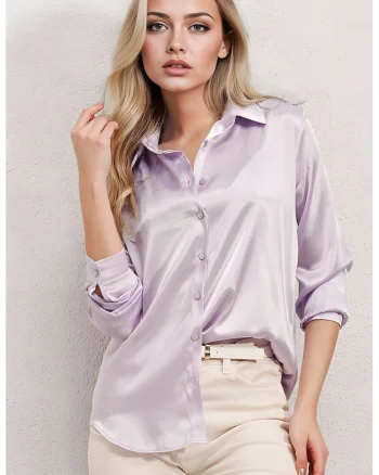 Camasi dama, HiCCUP, camasa cu maneca lunga, satin, violet deschis