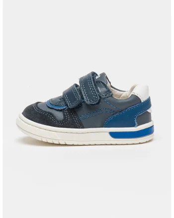 Pantofi sport din piele cu velcro, Bleumarin