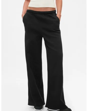 Pantaloni de trening cu croiala ampla si talie medie, Negru