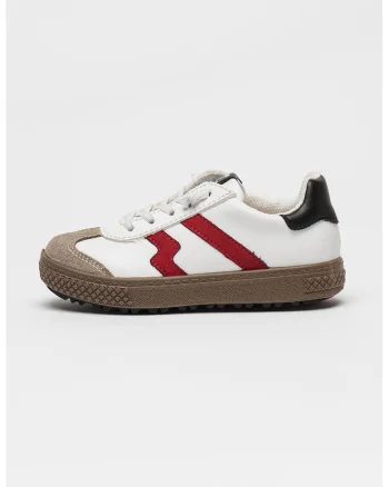 Pantofi sport din piele ecologica cu talpa plata, Alb/Bej