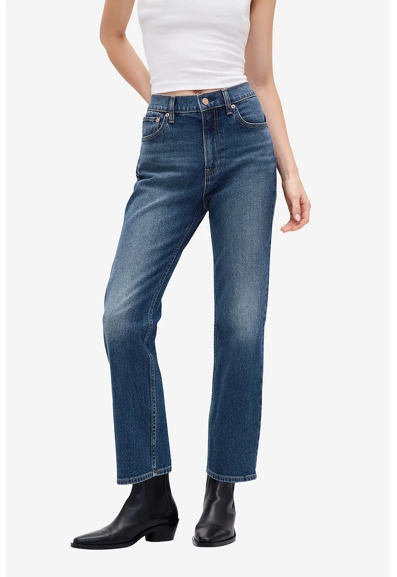Blugi crop cu croiala dreapta, Albastru indigo