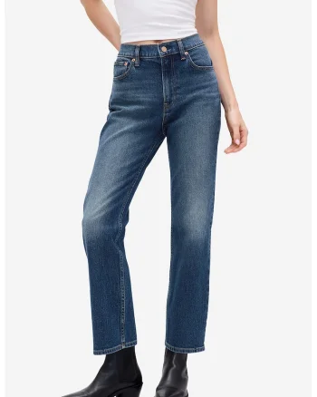 Blugi crop cu croiala dreapta, Albastru indigo
