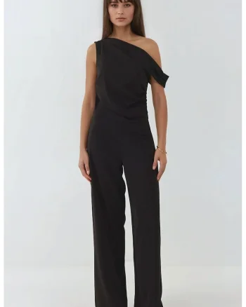 Salopeta dama,  cu guler asimetric, croi larg, textil, negru