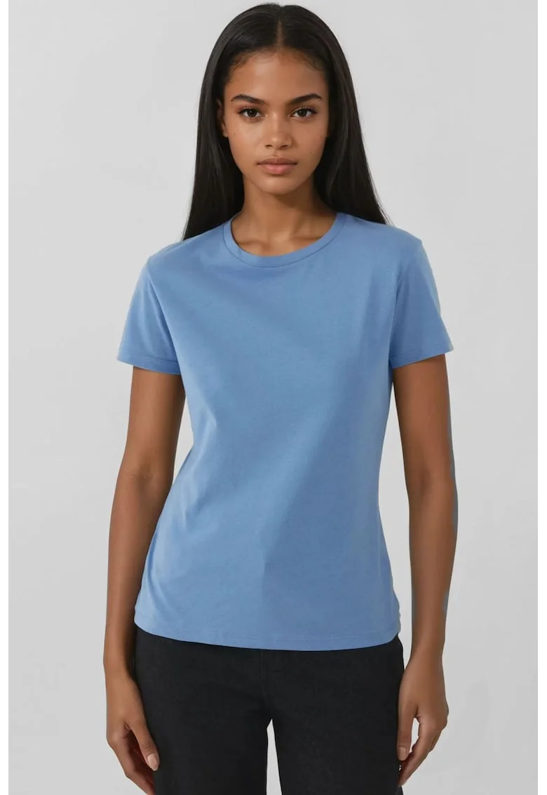 Tricou dama,  bumbac, guler rotund, croiala regulata, albastru