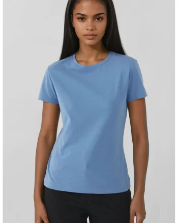 Tricou dama,  bumbac, guler rotund, croiala regulata, albastru