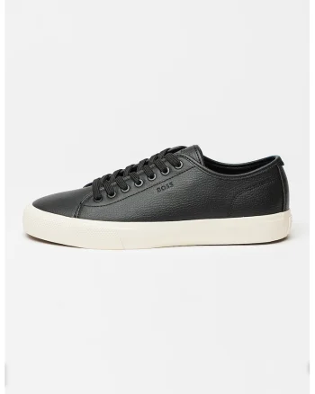 Pantofi sport din piele ecologica cu detaliu cu logo in relief, Negru
