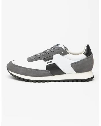 Pantofi sport din material textil cu garnituri din piele intoarsa Parkour, Alb/Negru/Gri antracit