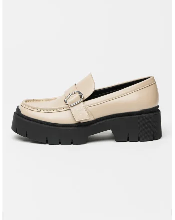 Pantofi loafer din piele ecologica cu talpa demi-wedge, Maro taupe deschis