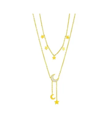 Colier auriu, din otel inoxidabil, suflat cu aur 18k, cu semiluna si stelute, Dorothy C1