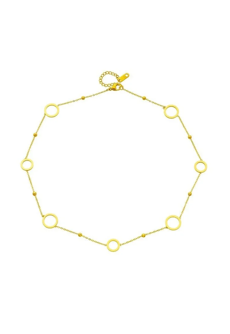 Colier auriu, din otel inoxidabil, suflat cu aur 18k, cu cerculete, Eden C1