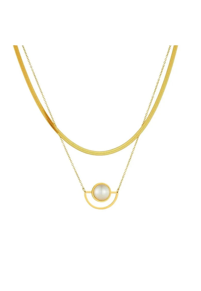 Colier auriu, din otel inoxidabil, suflat cu aur 18k, stil minimalist, cu perla, Ekarda C2