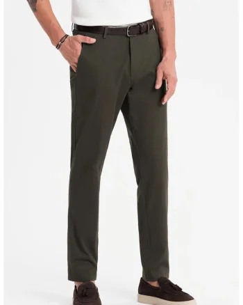 Pantaloni drepti cu talie medie, Verde inchis