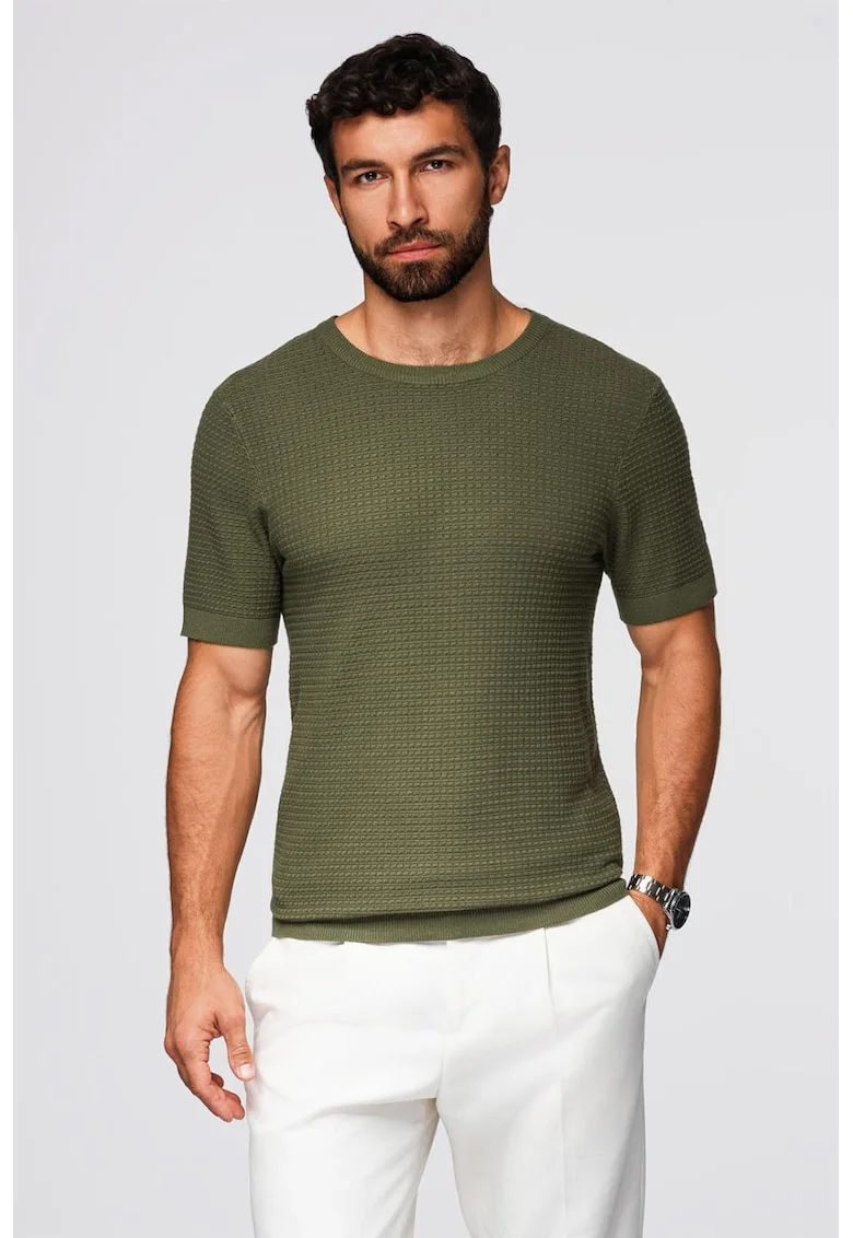 Tricou tricotat cu decolteu la baza gatului, Verde feriga