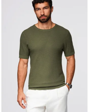 Tricou tricotat cu decolteu la baza gatului, Verde feriga