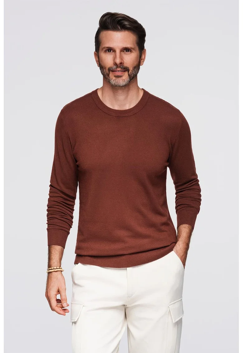 Pulover uni cu decolteu la baza gatului, Maro cognac