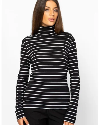 Bluza din amestec de modal cu guler inalt Canva, Alb/Negru