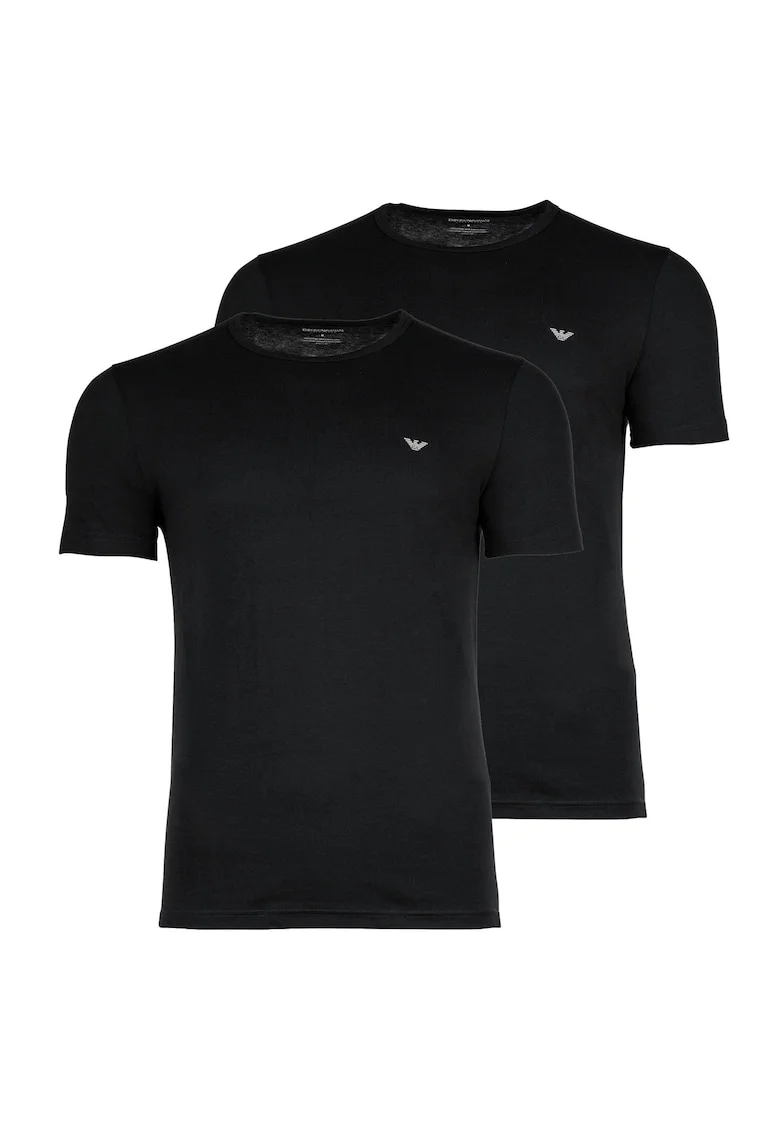 Set de tricouri cu decolteu la baza gatului si logo - 2 piese, Negru