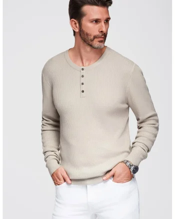 Pulover striat slim-fit cu fenta cu nasturi