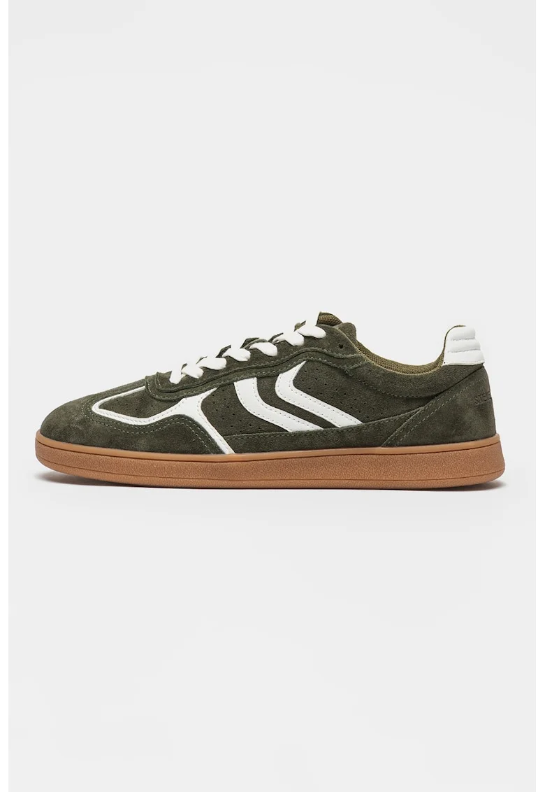 Pantofi sport low-cut din piele intoarsa Carson, Alb/Verde inchis