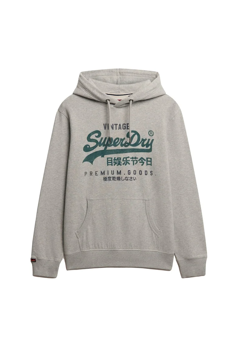 SUPERDRY, Hanorac regular fit de bumbac cu imprimeu logo, Gri deschis
