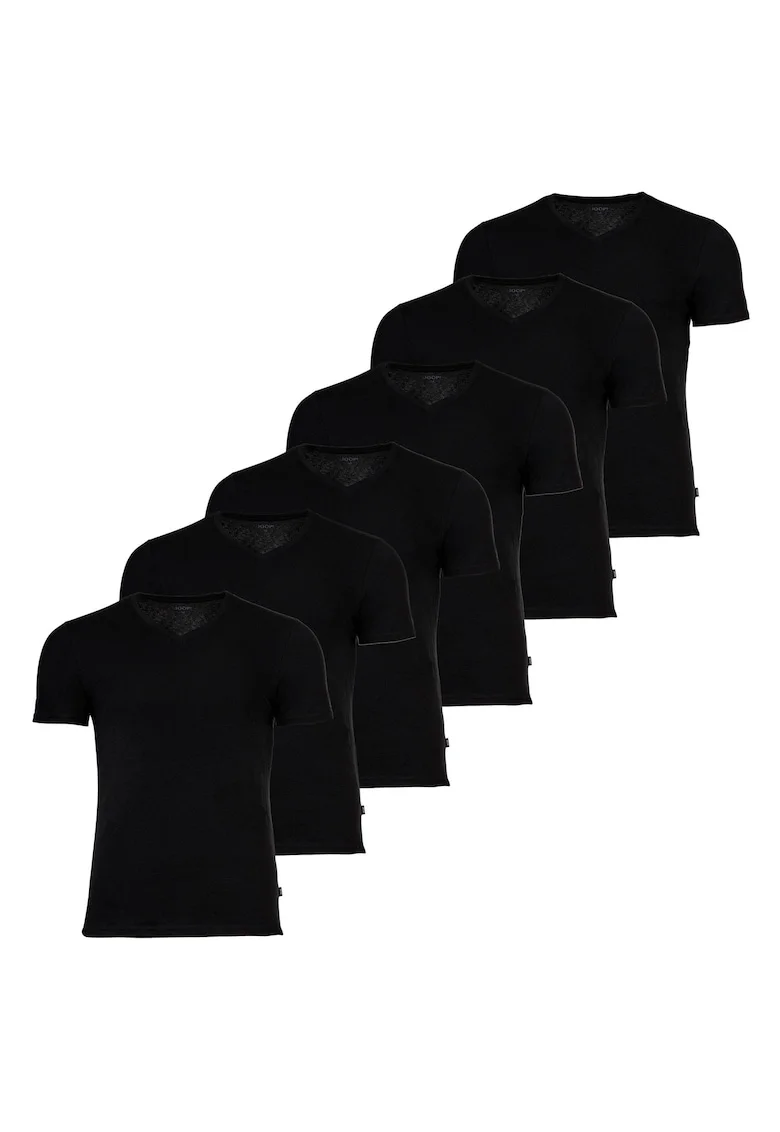 Set de tricouri din amestec de bumbac cu decolteu in V - 6 piese, Negru