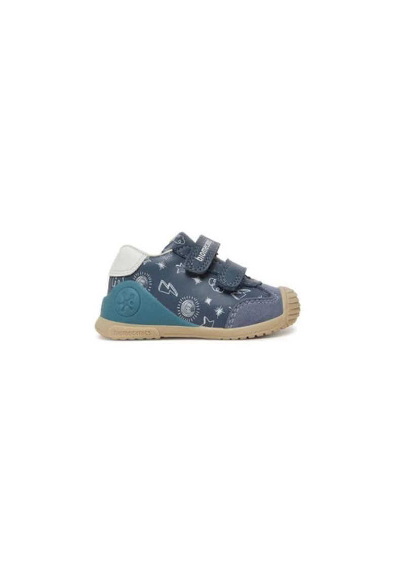 Pantofi sport cu imprimeu si segment dublu cu inchidere velcro, Albastru