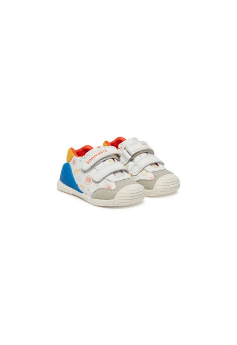 Pantofi sport cu imprimeu si segment dublu cu inchidere velcro, Alb