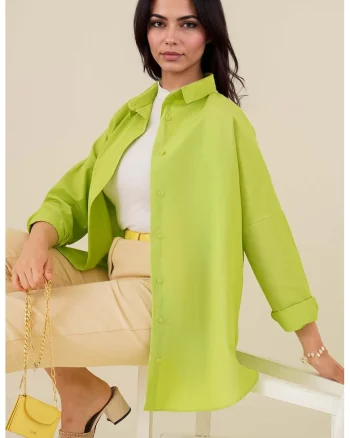 Camasa HiCCUP din poplin, croiala lejera, verde masliniu, bumbac si poliester, Verde masliniu