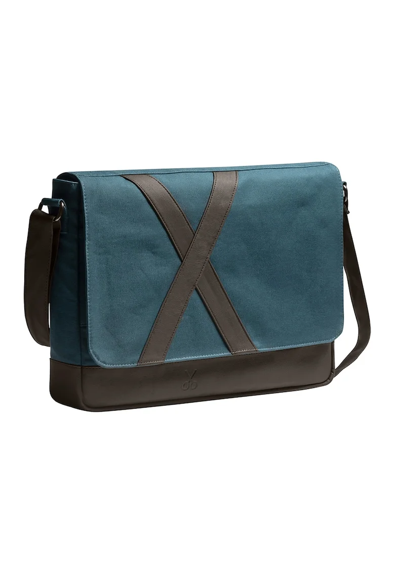 Geanta messenger unisex Nevend Asphalt, Negru/Albastru petrol, 32x41x6