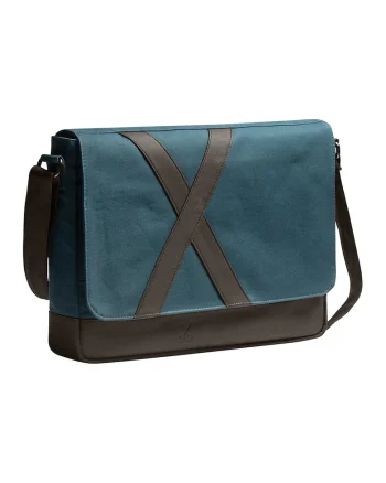 Geanta messenger unisex Nevend Asphalt, Negru/Albastru petrol, 32x41x6