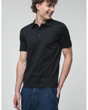 Tricou polo uni cu fenta cu nasturi, Negru