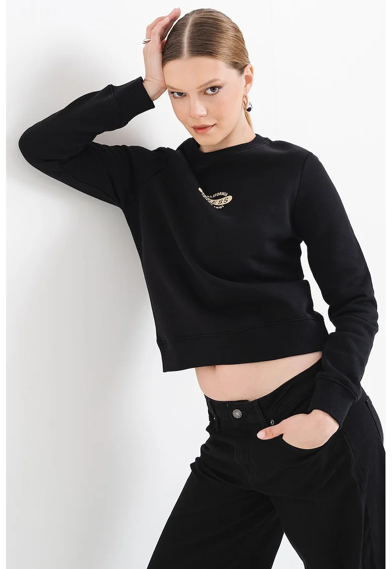 Bluza de trening cu decolteu la baza gatului, Negru