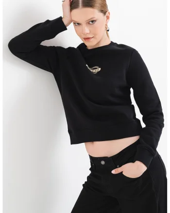 Bluza de trening cu decolteu la baza gatului, Negru
