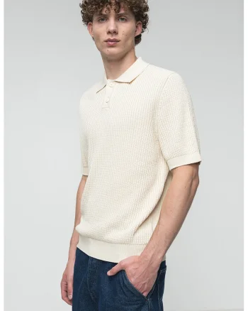 Pulover cu guler polo cu maneci trei sferturi, Crem