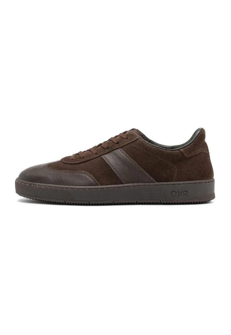 Pantofi sport din piele si piele intoarsa, Maro inchis