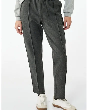 Pantaloni de trening cu snur si talie inalta, Gri inchis