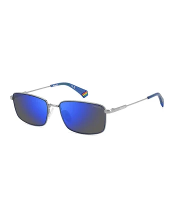 Ochelari de soare unisex polarizati cu rama metalica, Argintiu/Bleumarin