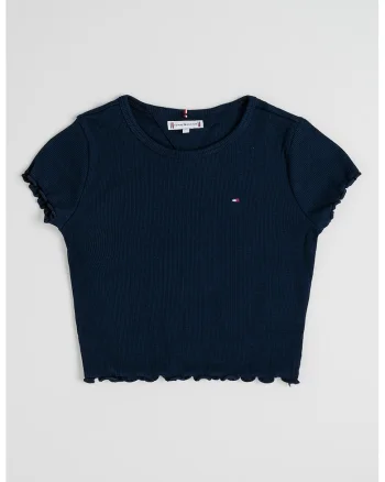 Tricou crop slim fit cu terminatii valurite, Albastru ultramarin