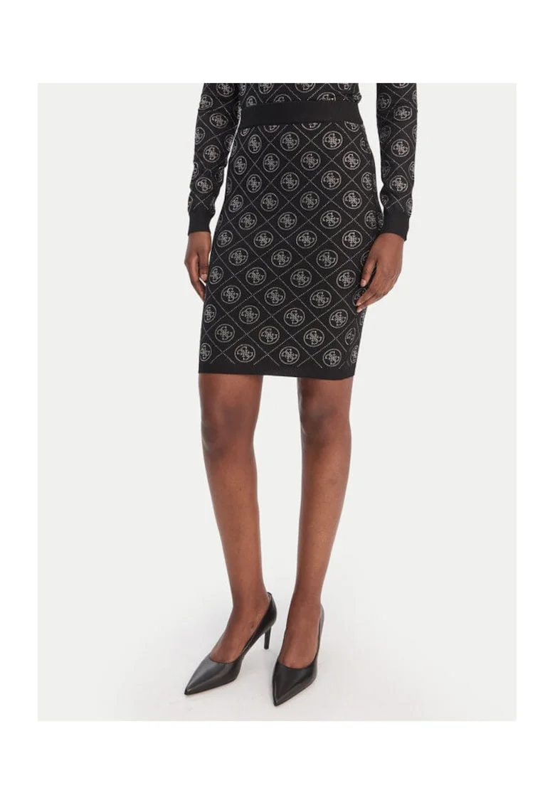 Fusta midi,  neagra, din 41% poliester, 36% poliamida, 18% acril, 5% lana