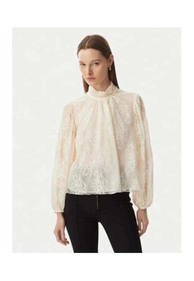 Bluza dama,  bej, poliamida si bumbac, maneca lunga, imprimeu floral