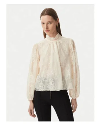 Bluza dama,  bej, poliamida si bumbac, maneca lunga, imprimeu floral