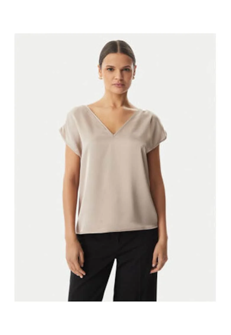 Bluza dama,  bej, detalii unice, material satinat, maneca scurta